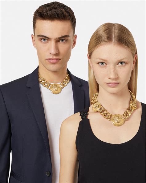 versace gold crystal medusa necklace|Versace Medusa necklace men's.